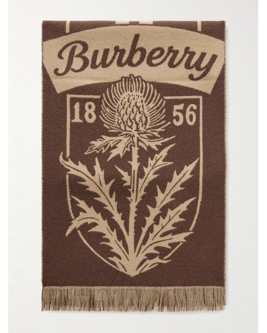 Logo-Jacquard Fringed Wool Scarf di Burberry in Brown da Uomo