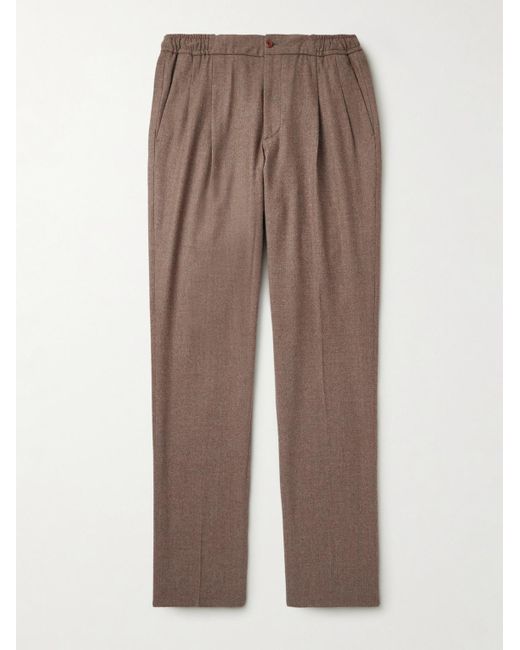 Rubinacci Brown Leisure Straight-Leg Pleated Wool-Flannel Trousers for men