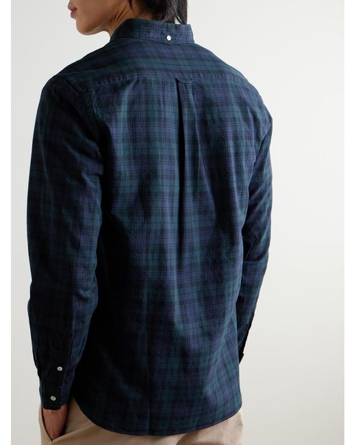 Button-Down Collar Checked Cotton Shirt di Beams Plus in Blue da Uomo