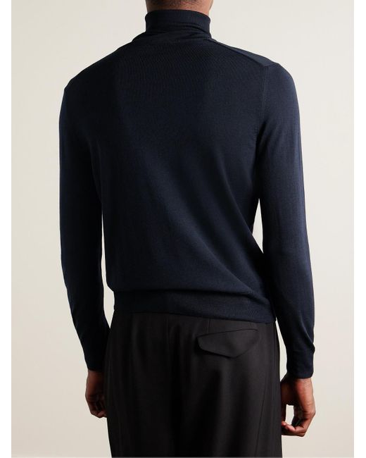 Canali Blue Slim-fit Merino Wool Rollneck Sweater for men