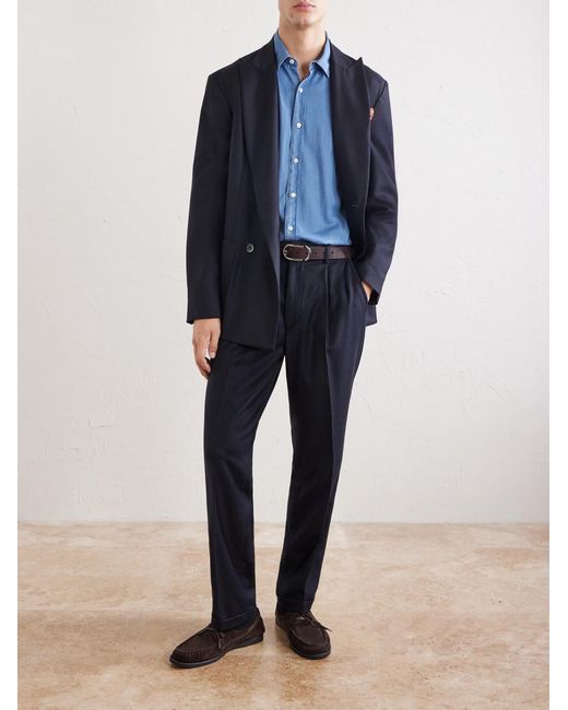 Barena Blue Doria Double-Breasted Wool-Blend Blazer for men