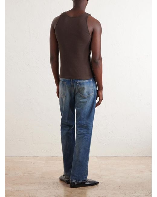 Saint Laurent Brown Logo-embroidered Ribbed Cotton Tank Top for men
