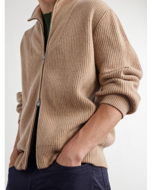 Canali Natural Wool And Cashmere-Blend Zip-Up Sweater for men