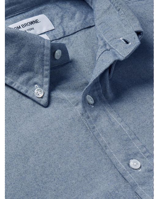 Thom Browne Blue Button-down Collar Striped Cotton-flannel Shirt for men