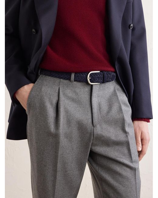 Canali Blue 3Cm Woven Suede And Wool Belt for men