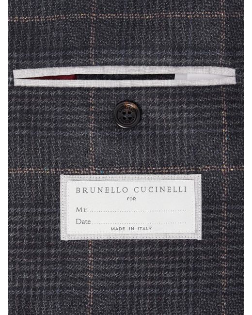 Brunello Cucinelli Blue Checked Double-breasted Cashmere And Virgin Wool-blend Suit Jacket for men