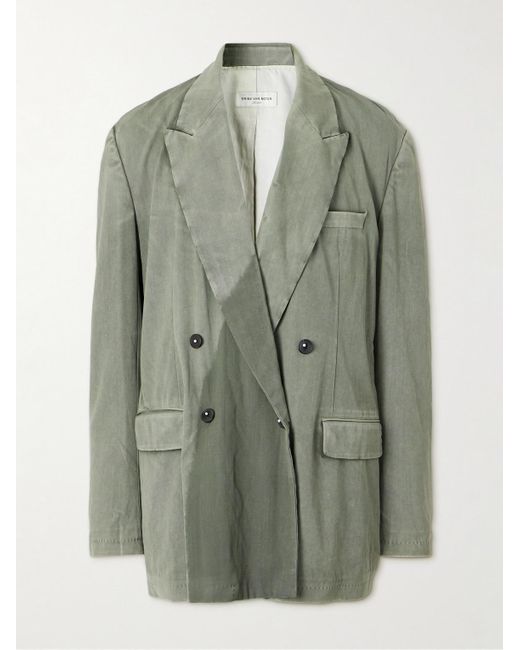Dries Van Noten Green Oversized Double-breasted Garment-dyed Stretch-wool Gabardine Blazer for men