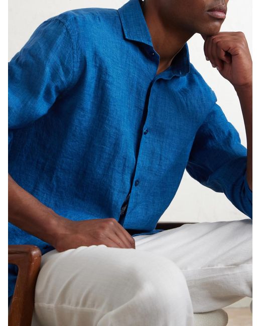 Frescobol Carioca Blue Antonio Linen Shirt for men