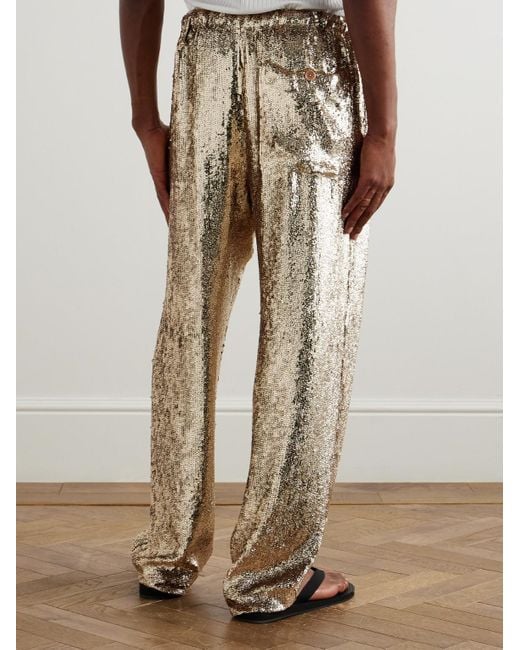 Dries Van Noten Natural Wide-Leg Sequinned Crepe Drawstring Trousers for men