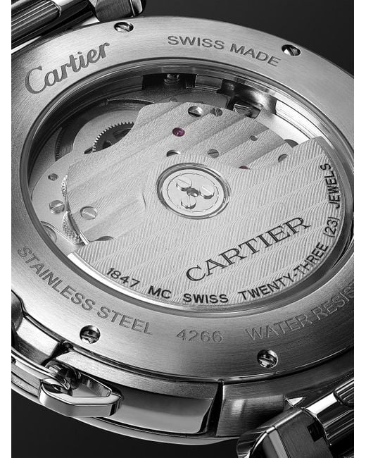 Cartier Black Pasha De Automatic 41mm Stainless Steel And Leather Watch for men