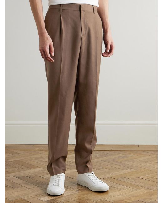 Sunspel Brown Tapered Pleated Virgin Wool-Twill Trousers for men