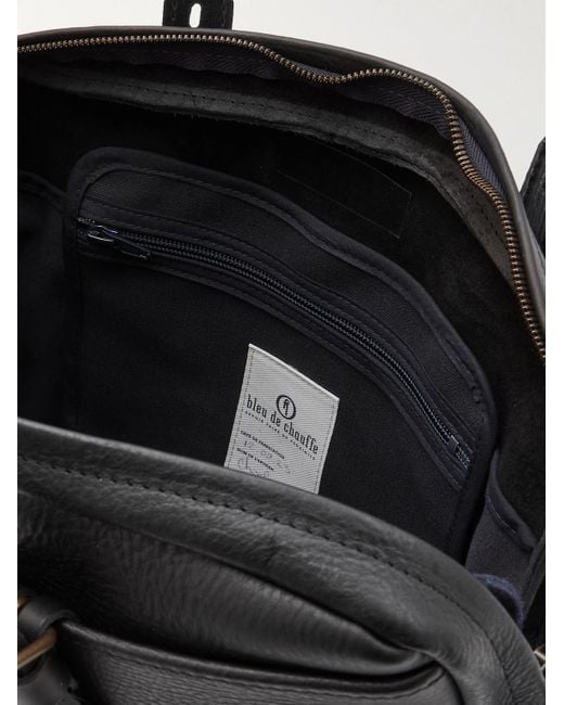 Bleu De Chauffe Black Folder Vegetable-tanned Textured-leather Messenger Bag for men