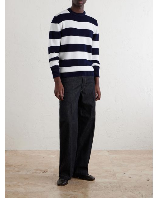 William Lockie Blue Striped Cotton Sweater for men