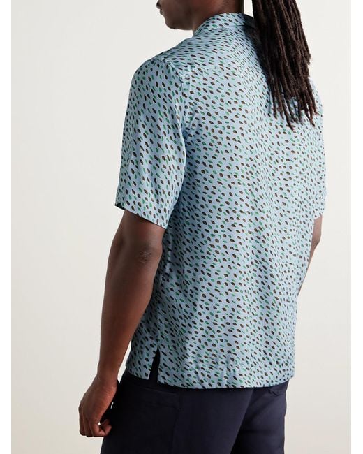 Paul Smith Blue Convertible-Collar Printed Crepe De Chine Shirt for men