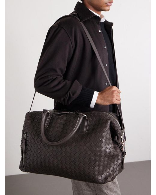 Officine Creative Black Armor/019 Woven Leather Weekend Bag for men