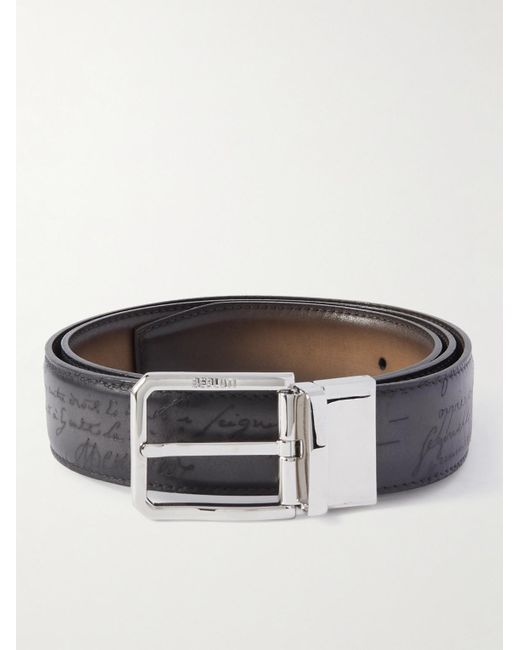 Berluti Brown Scritto 3.5cm Reversible Venezia Leather Belt for men