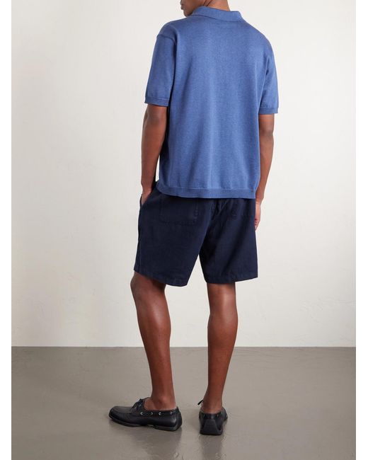 Mr P. Blue Straight-Leg Garment-Dyed Linen Drawstring Bermuda Shorts for men