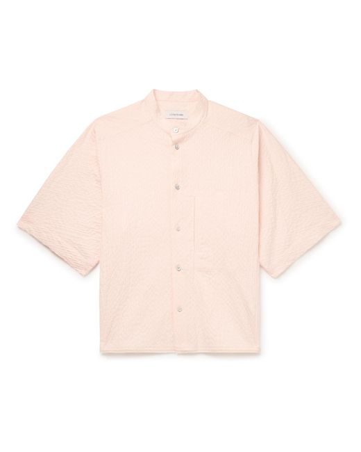 LE17SEPTEMBRE Pink Grandad-collar Perforated Cotton-blend Seersucker Shirt for men