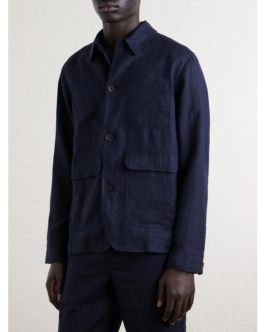 Mr P. Blue Linen Overshirt for men