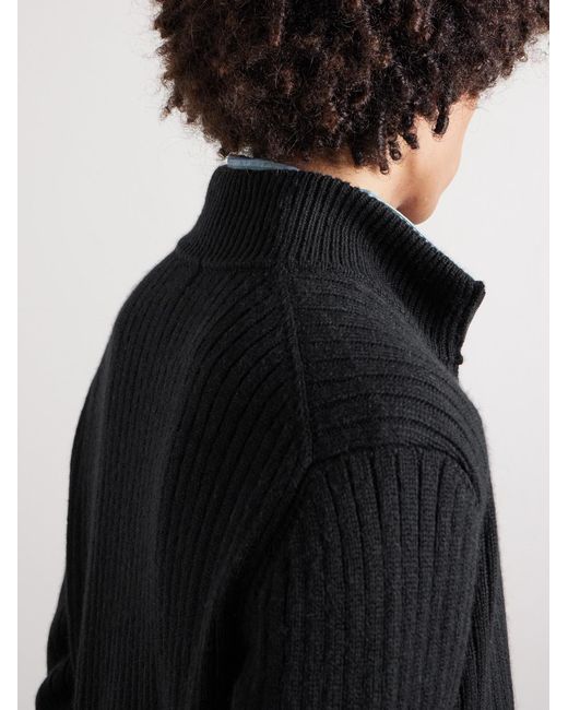 Massimo Alba Black Mirko Ribbed Cashmere And Alpaca-blend Zip-up Sweater for men