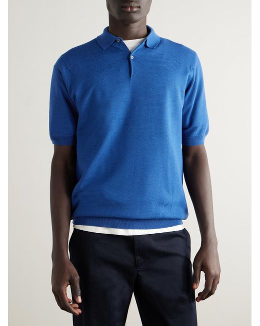 John Smedley Blue 14.Singular Wool-Piqué Polo Shirt for men