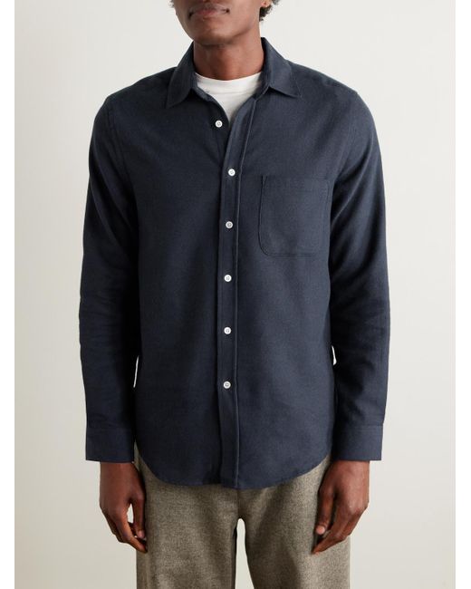 Portuguese Flannel Blue Teca Brushed Cotton-twill Shirt for men