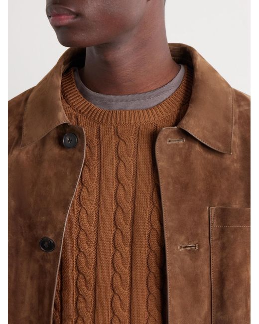 Beams Plus Brown Cable-Knit Cotton Sweater for men