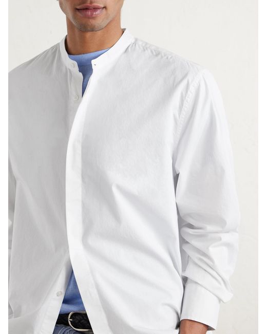 Officine Generale White Gaston Grandad-Collar Cotton-Poplin Shirt for men