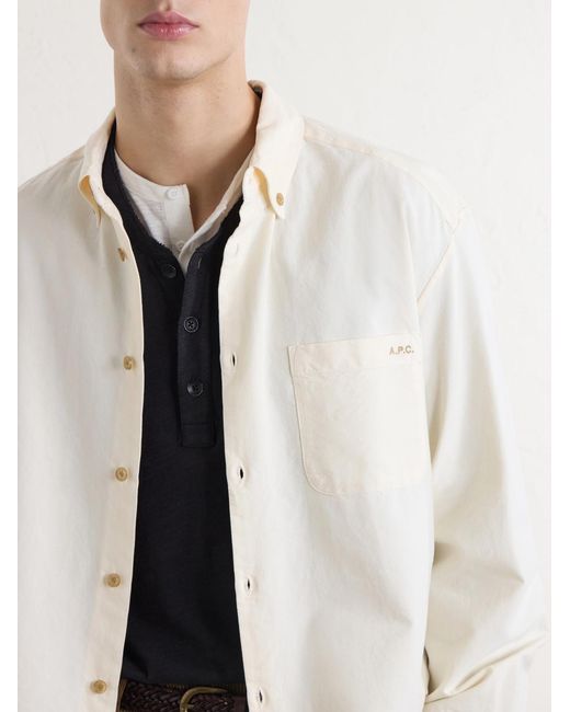 A.P.C. Natural Mateo Logo-Embroidered Cotton Shirt for men