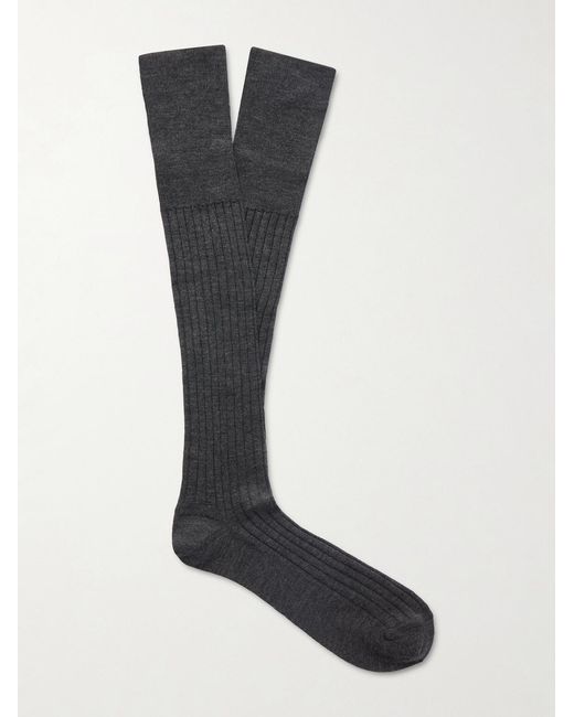 Brunello Cucinelli Black Ribbed Wool And Cashmere-Blend Socks for men