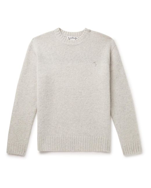 Acne White Kowy Logo-embroidered Shetland Wool Sweater for men