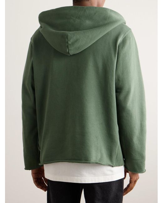 Les Tien Green Garment-dyed Distressed Cotton-jersey Zip-up Hoodie for men