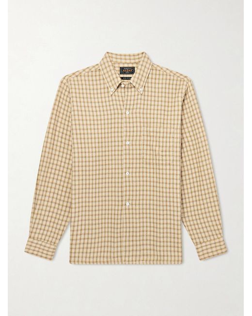 Beams Plus Natural Button-Down Collar Checked Cotton Shirt for men