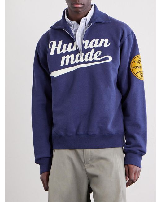 Human Made Blue Logo-Print Cotton-Jersey Zip-Up Sweatshirt for men