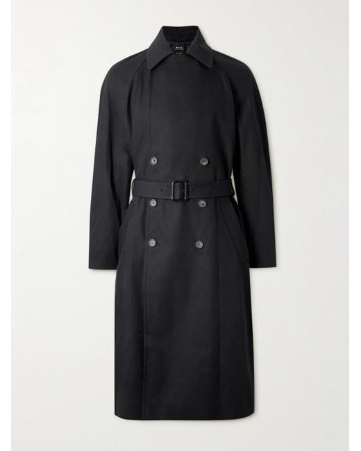 A.P.C. Black Lou Belted Double-breasted Cotton And Wool-blend Twill Trench Coat for men