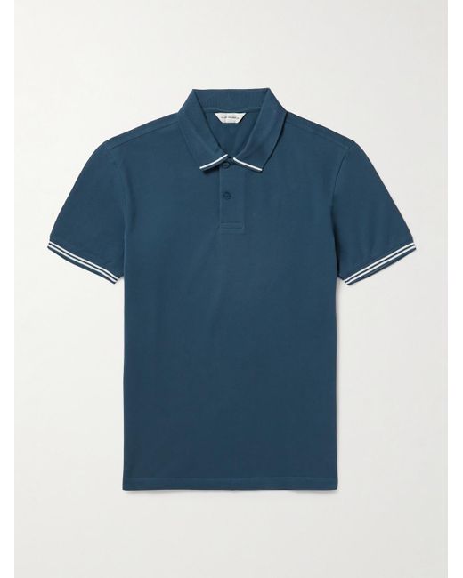 Club Monaco Blue Striped Stretch-cotton Piqué Polo Shirt for men