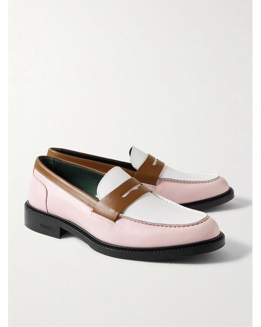 VINNY'S White Townee Colour-block Leather Penny Loafers for men