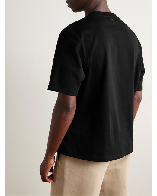 AMI Black Logo-Embroidered Organic Cotton-Jersey T-Shirt for men