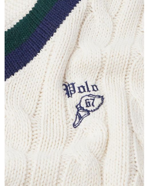 Polo Ralph Lauren White Striped Cable-Knit Cotton, Cashmere And Hemp-Blend Sweater for men