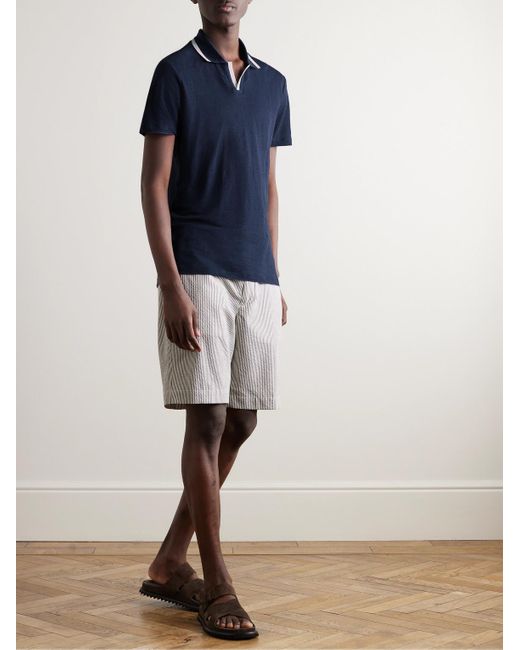 Orlebar Brown Blue Felix Striped Slim-fit Linen-piqué Polo Shirt for men