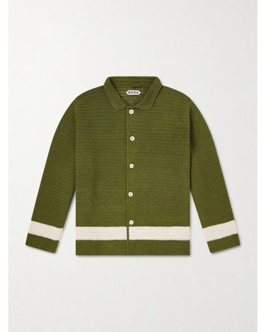 Bode Green Marsh Striped Crocheted Cotton Shirt for men