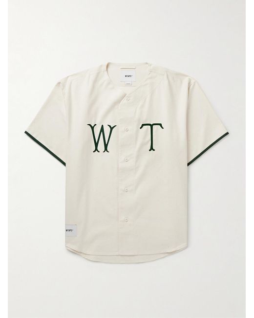 (w)taps Natural Logo-Appliquéd Slub Cotton Shirt for men