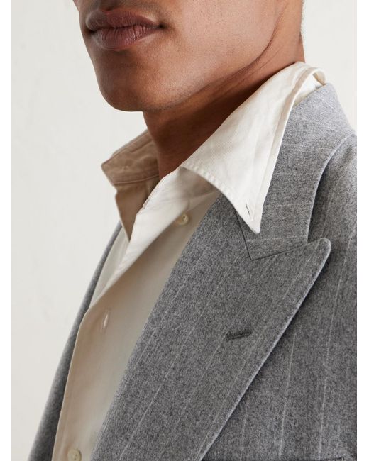 Kaptain Sunshine Gray Double-Breasted Pinstriped Wool Suit Jacket for men
