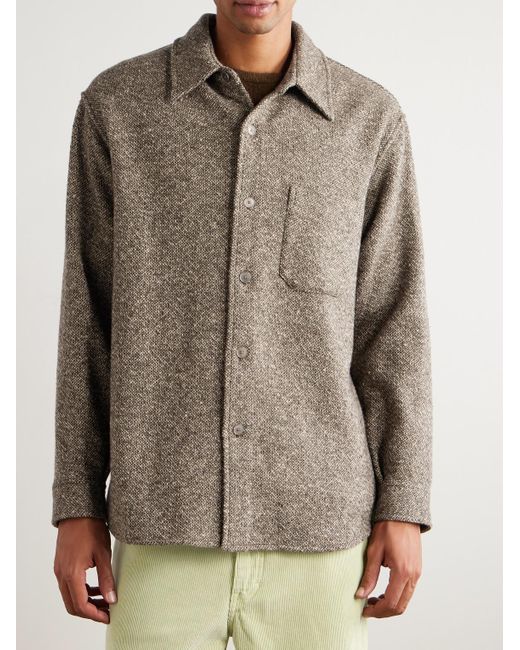 Auralee Gray Wool-Tweed Shirt Jacket for men