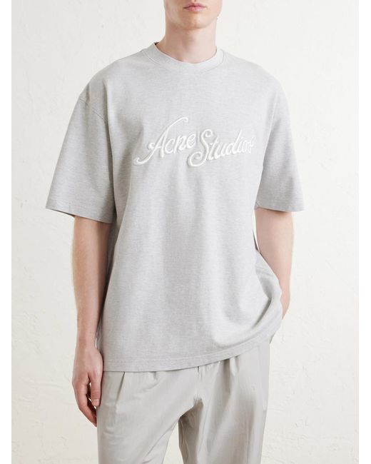 Acne White Logo-Embroidered Cotton-Piqué T-Shirt for men