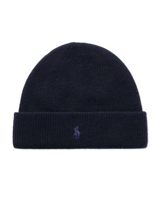 Polo Ralph Lauren Blue Logo-embroidered Ribbed Cashmere Beanie for men