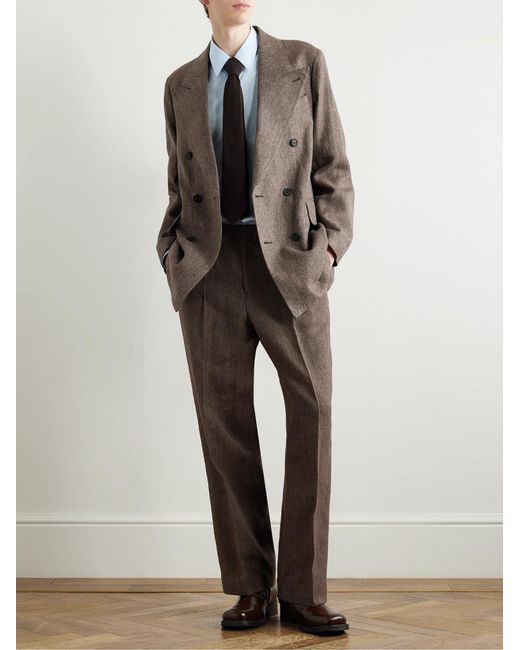 Our Legacy Brown Double-Breasted Linen And Cotton-Blend Blazer for men