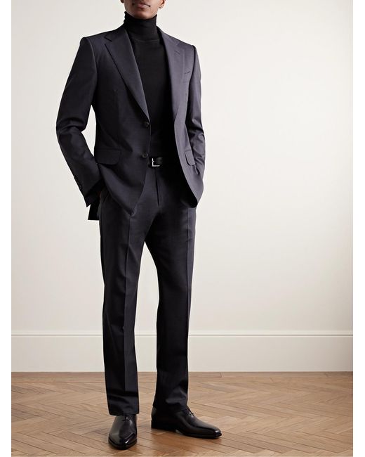 Dunhill Blue Slim-Fit Micro-Checked Wool-Blend Suit Jacket for men