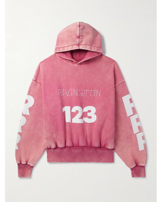 RRR123 Pink Uso-123 Logo-Print Embroidered Cotton-Jersey Hoodie for men