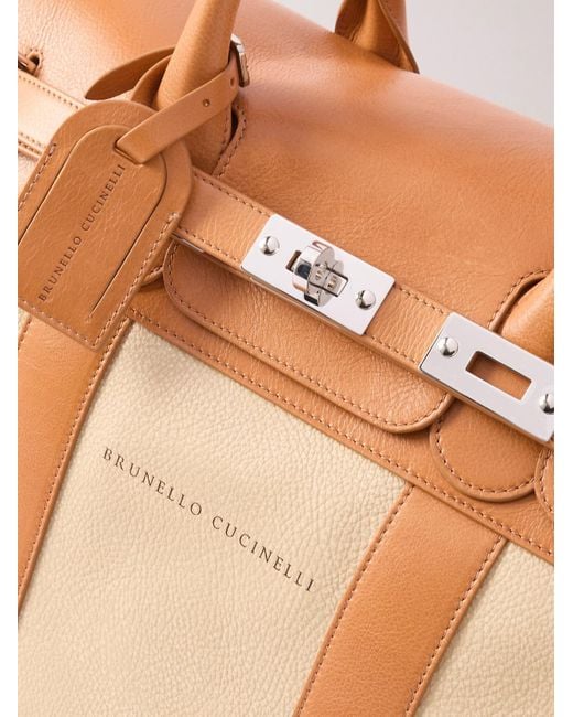 Brunello Cucinelli Natural Panelled Full-grain Leather Weekend Bag for men